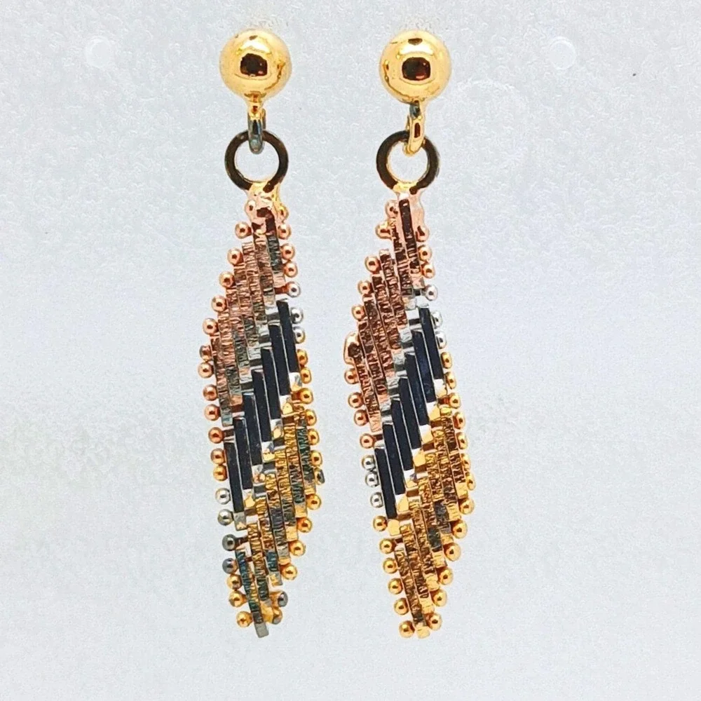 Tri-Color Gold Vermeil Sterling Silver Diamond Cut Dangle Ball Stud Earrings New